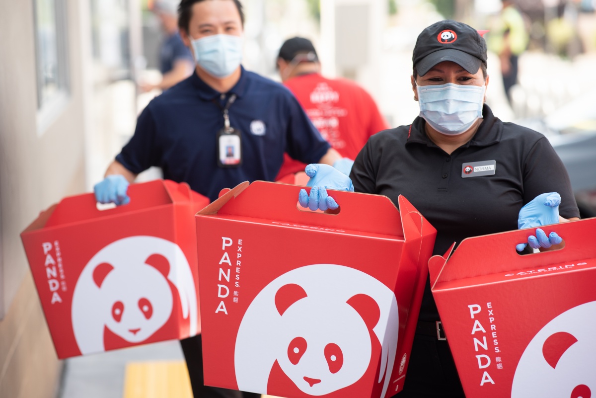 Panda associates delivering food and supplies