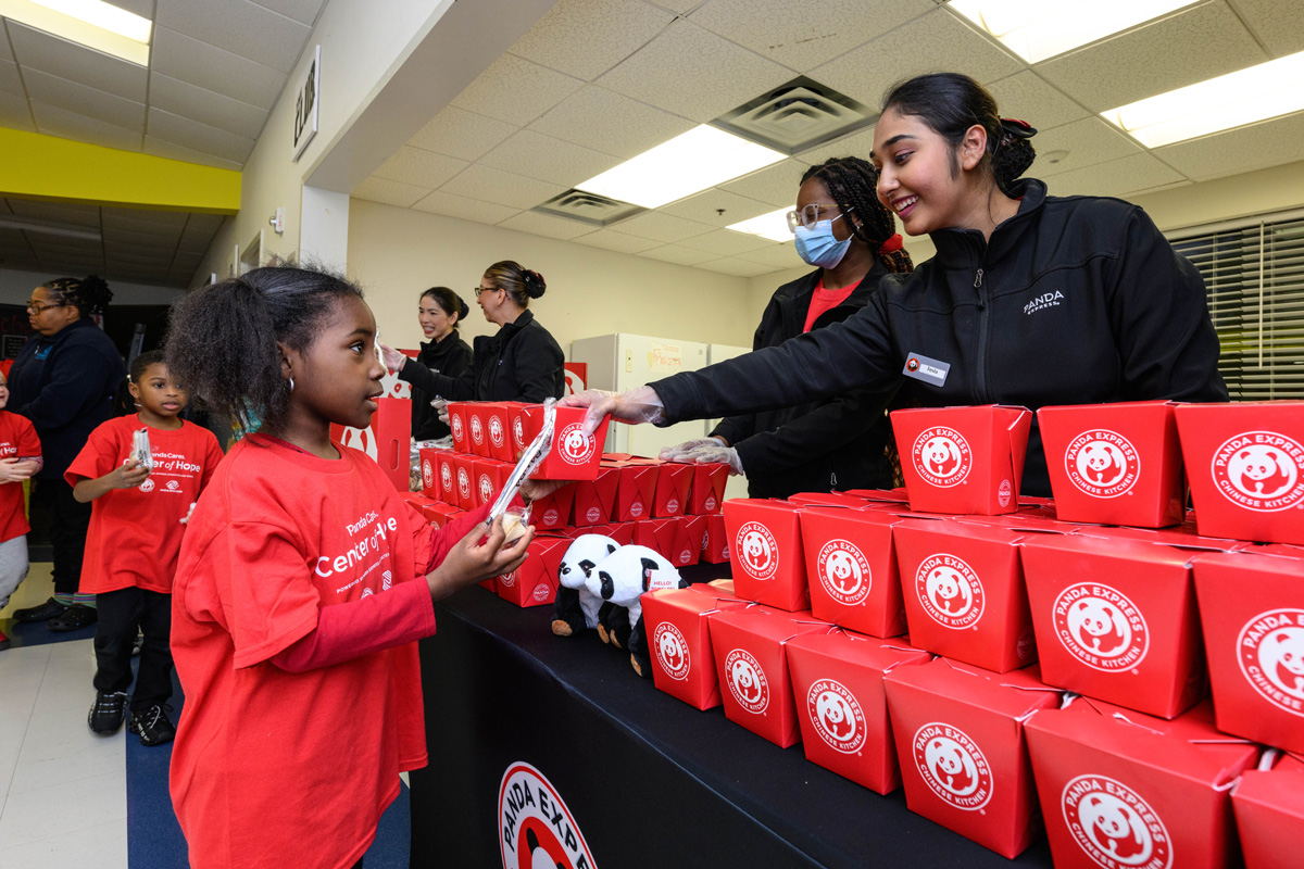 Panda associates serving food